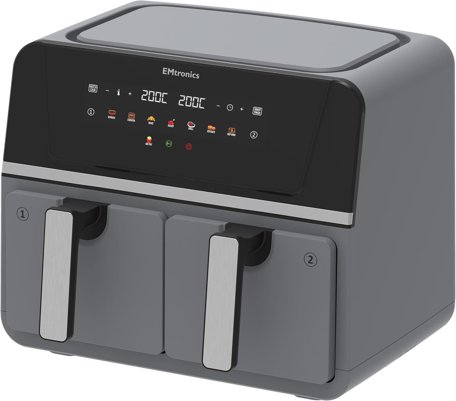 Dual Zone 9L Air Fryer 2400W Family Size | Smart Finish | Low-Oil Cooking Grey