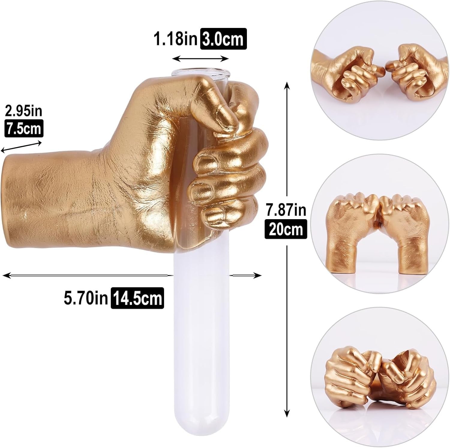 2Pcs Gold Hand Wall Vase Sculptures 20cm Resin Art Decor
