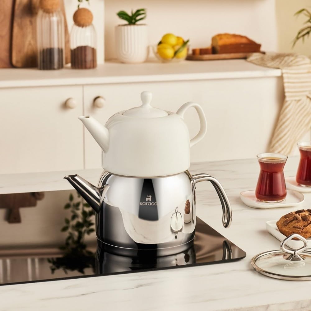 Turkish Tea Maker 3L Porcelain Stainless Steel Teapot Induction Safe