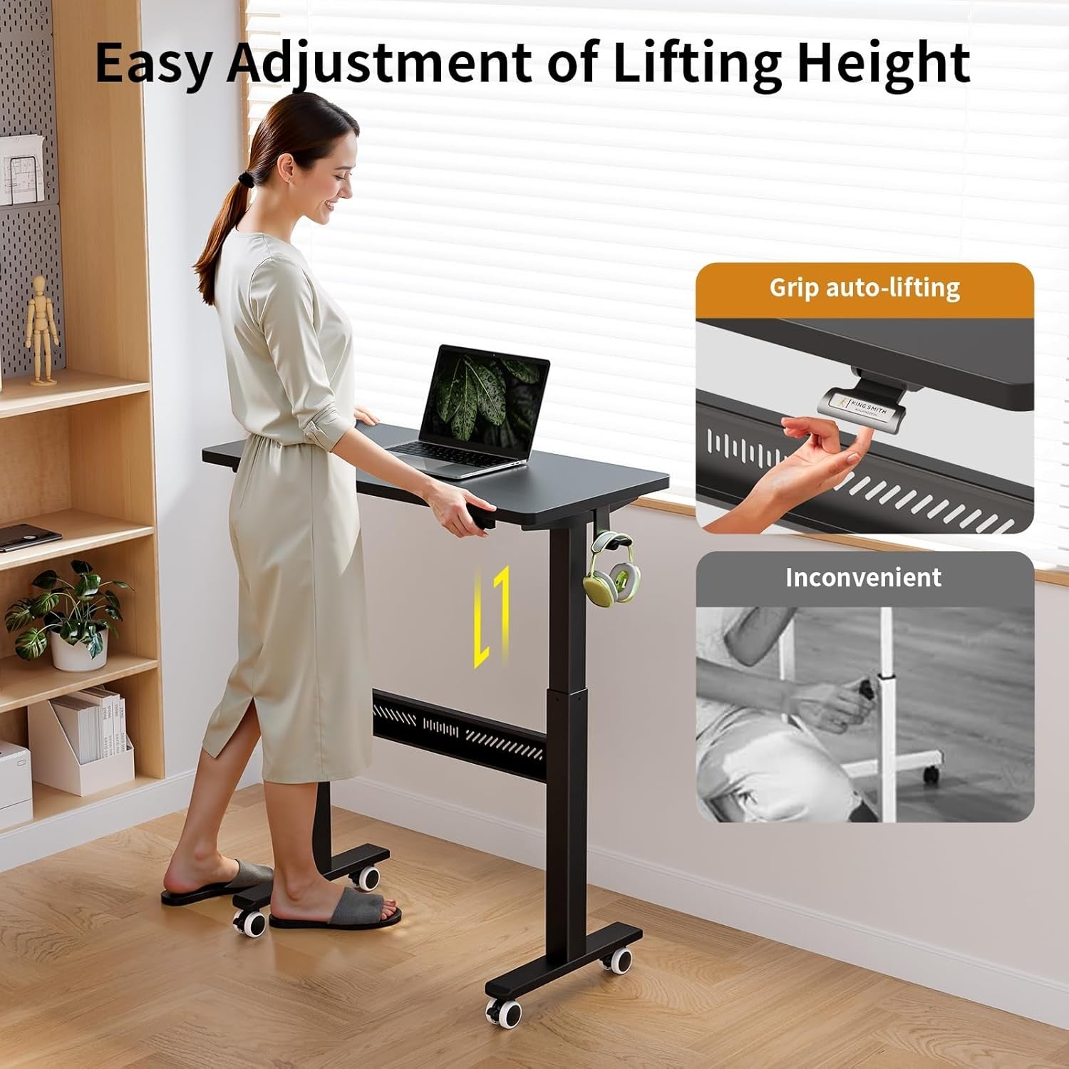 Black Mobile Standing Desk Walking Pad Compatible Adjustable Pneumatic Desk