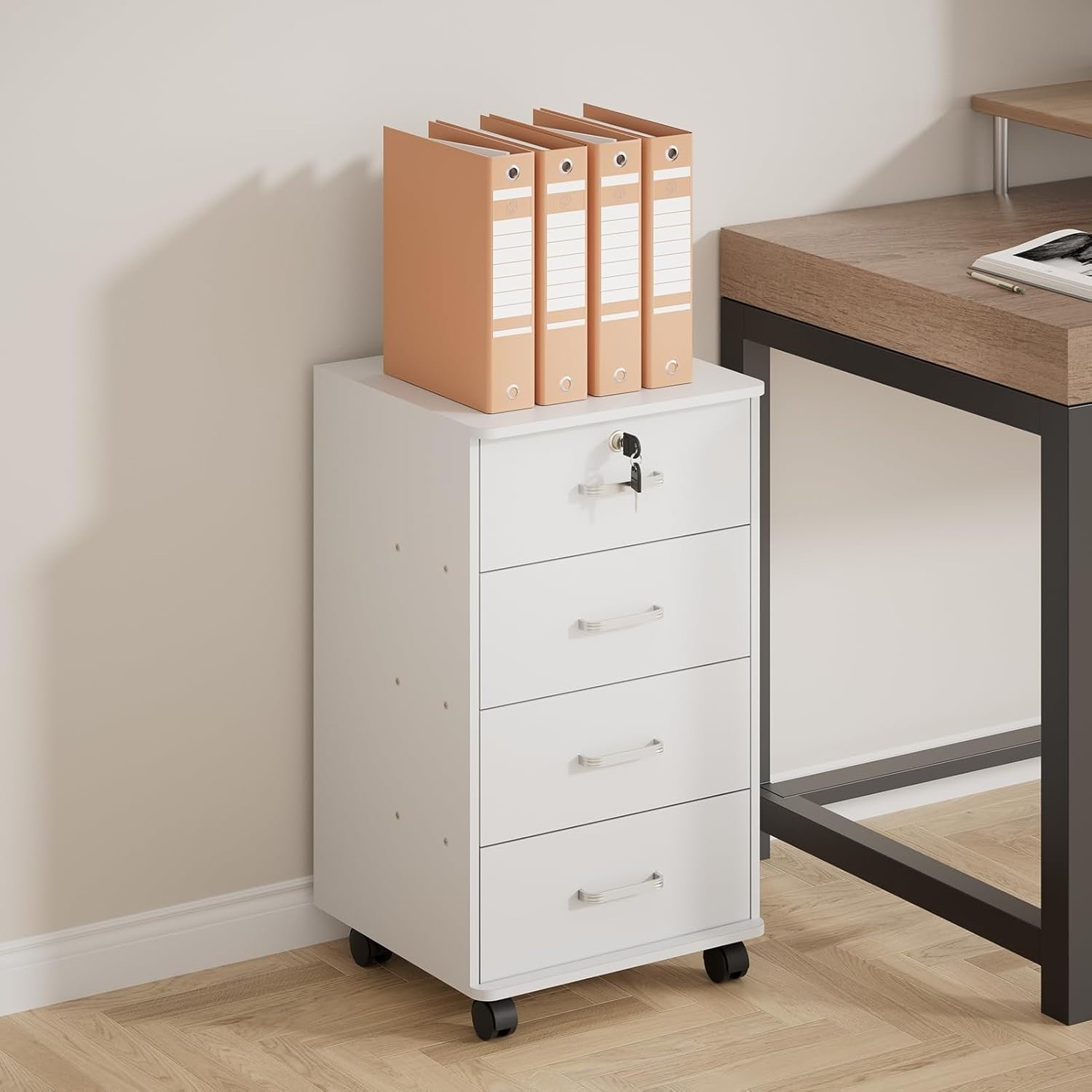 Mobile 4 Drawer File Cabinet Lockable Under Desk A4 Letter White