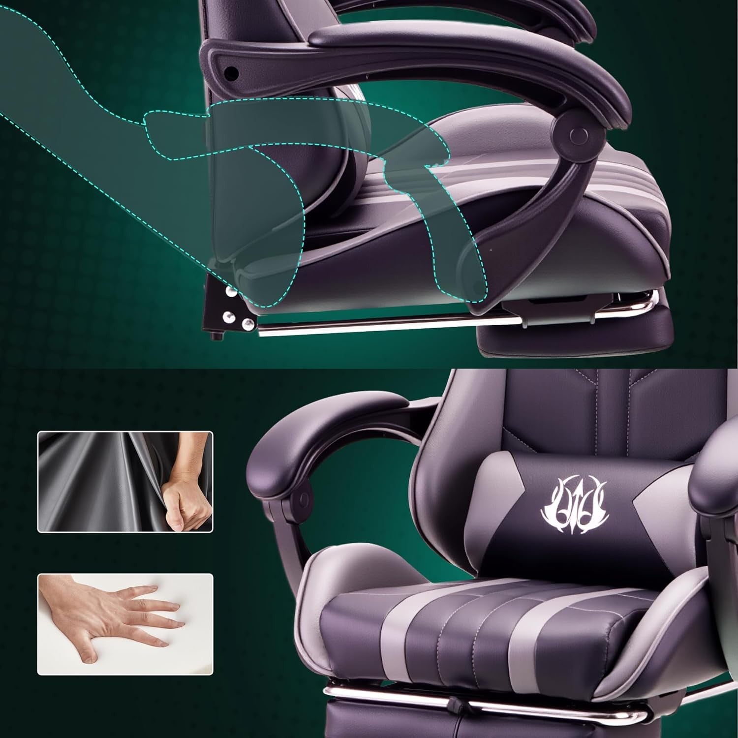 Ergonomic Gaming Chair with Footrest & Lumbar Support – Grey PC Seat