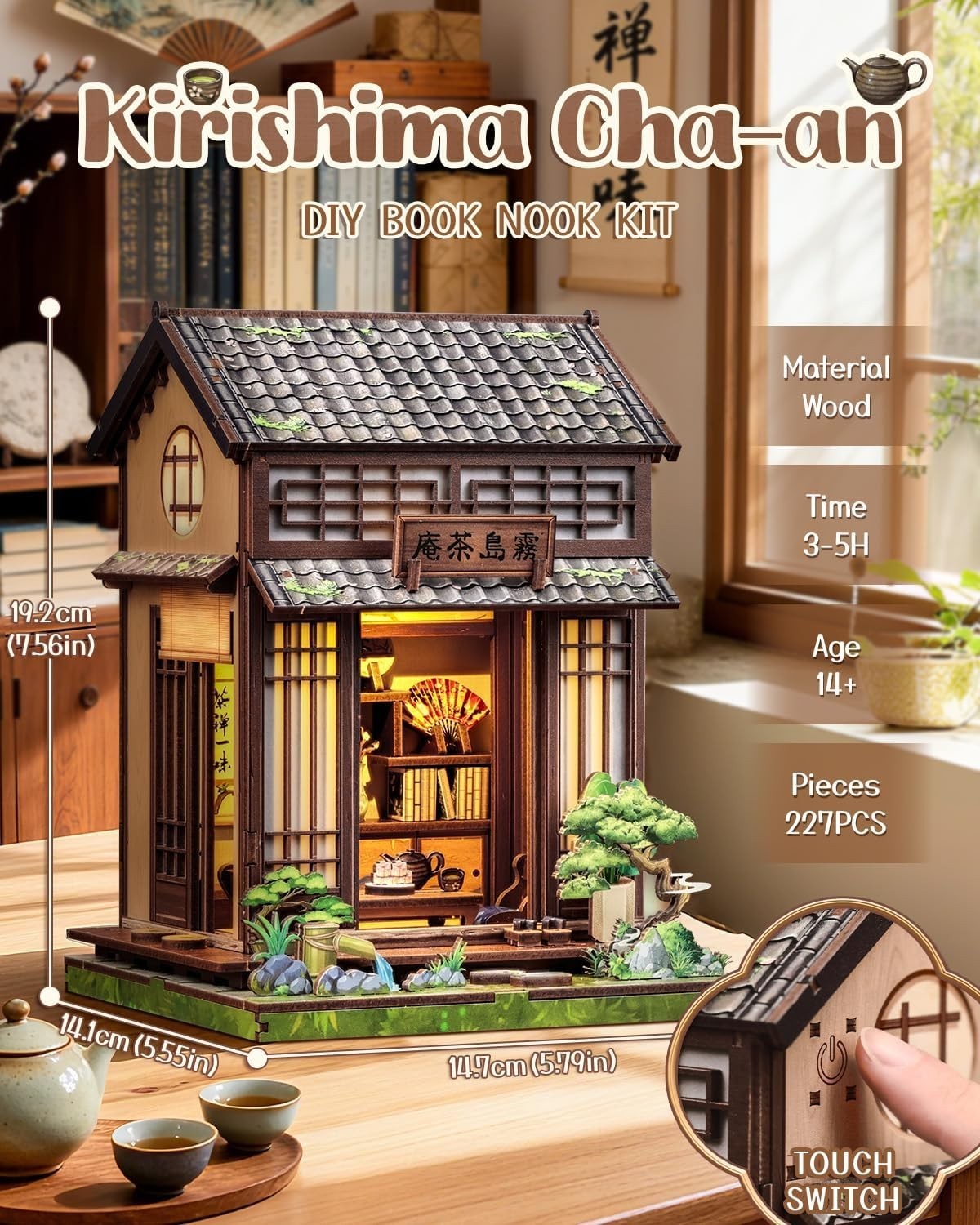 DIY Book Nook Kit Japanese Tea House Miniature LED Bookend Decor