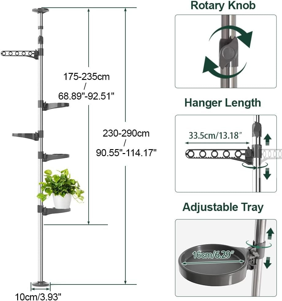 5 Tier Adjustable Indoor Plant Stand Floor to Ceiling Tension Pole Rack Space Sa