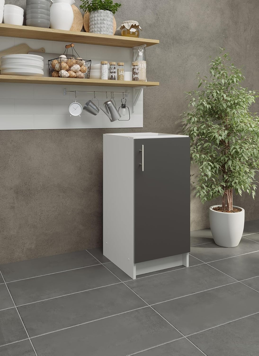 Modern 400mm Dark Grey Matt Kitchen Base Cabinet Cupboard Storage Unit