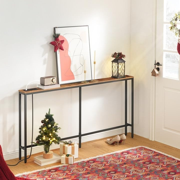 Slim 160cm Console Table with USB & Outlets – Perfect for Sofa, Entryway