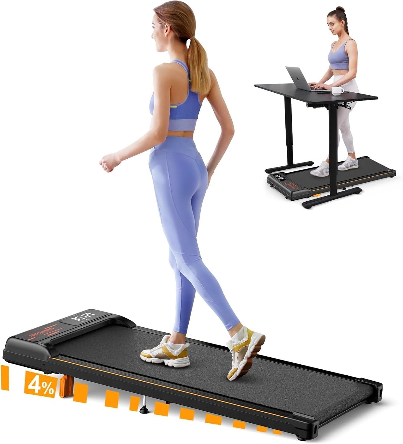 4-in-1 Walking Pad with Incline 2.5HP Under Desk Treadmill w/ Bluetooth & LED