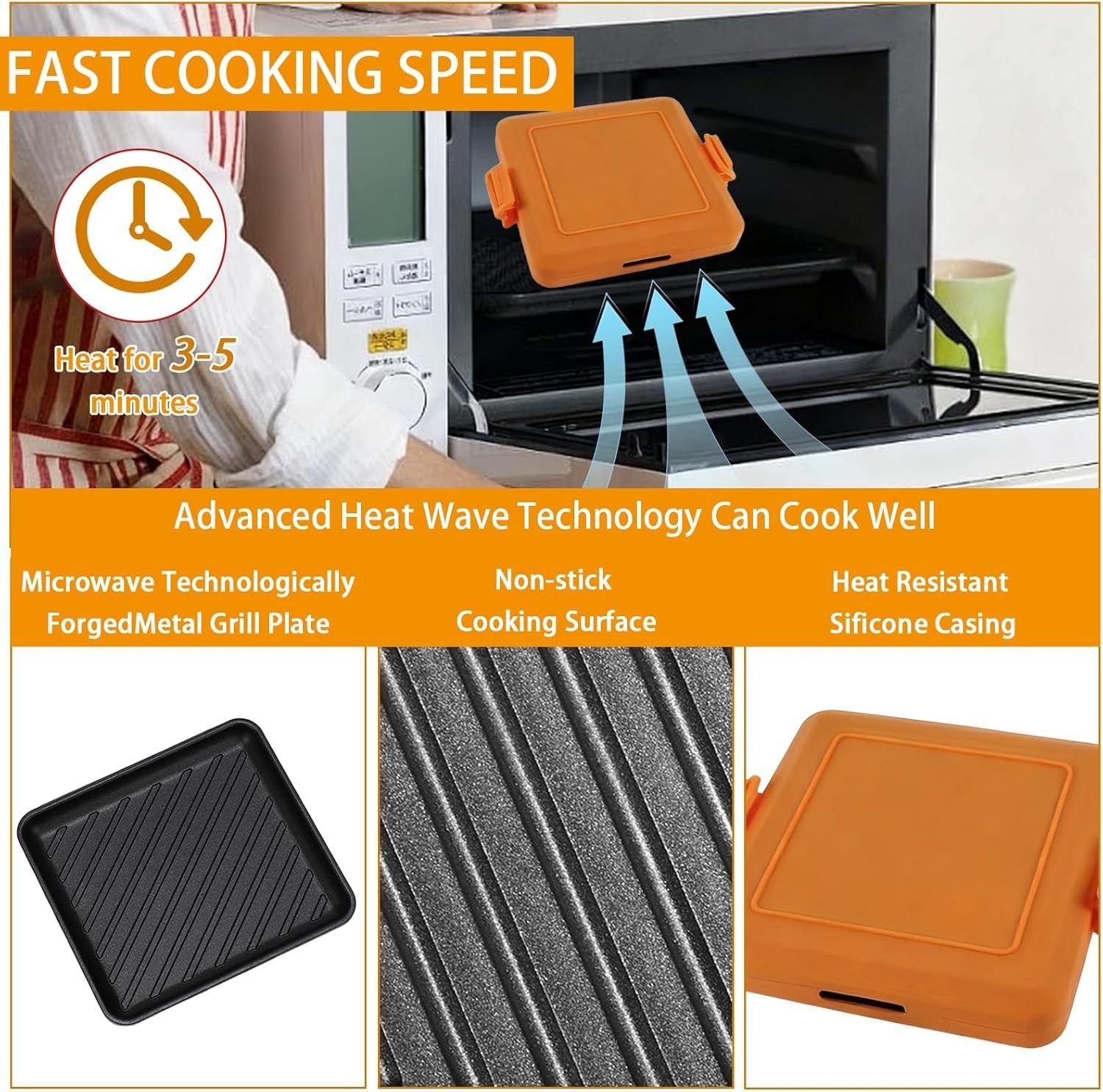 Microwave Toastie Maker Grill Panini Press Non Stick Orange