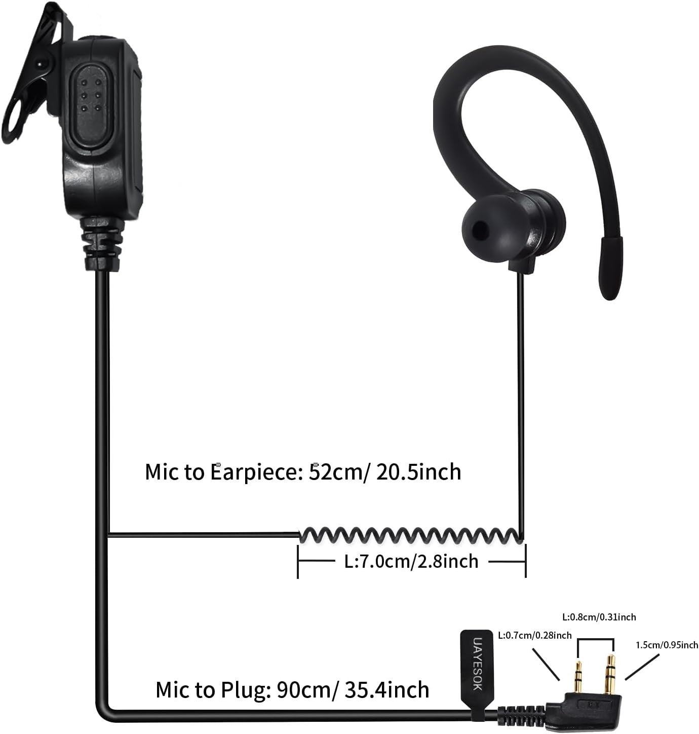 2-Pin Walkie Talkie Earpiece G-Hook PTT Microphone Security Headset