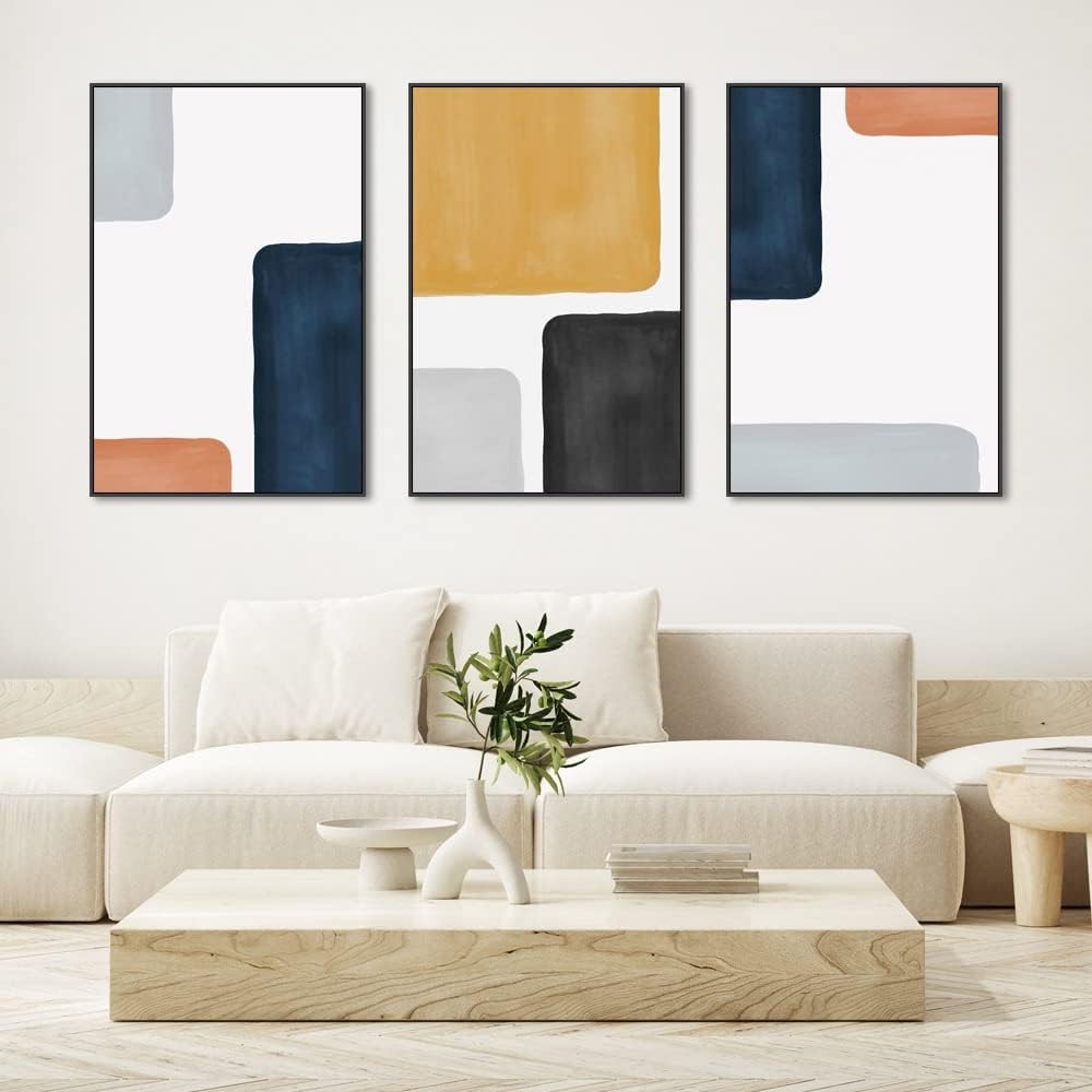 Modern Abstract 3-Piece Canvas Wall Art 24x32" Black Home Decor