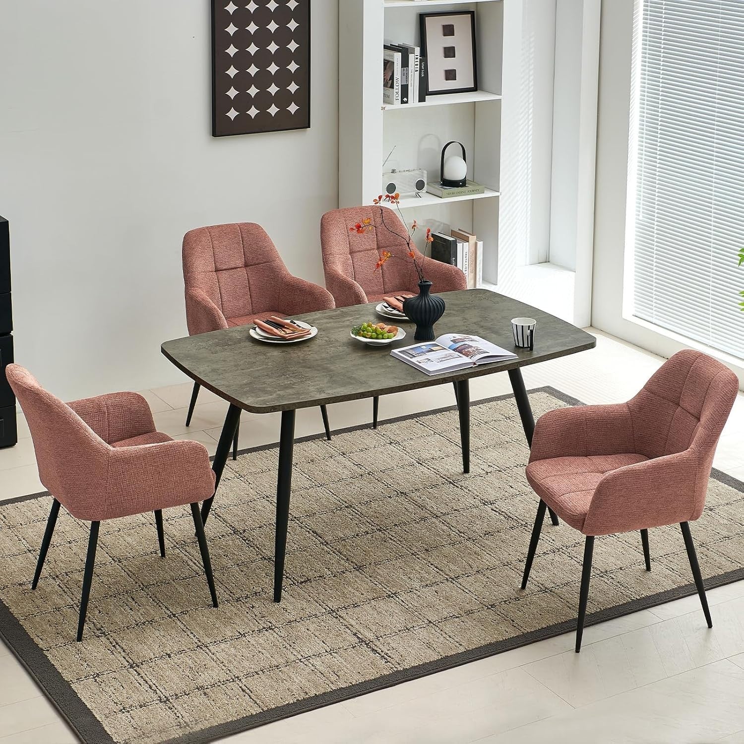 Plush Chenille Armchair Cross Metal Legs Soft Padded Seat Dining Office