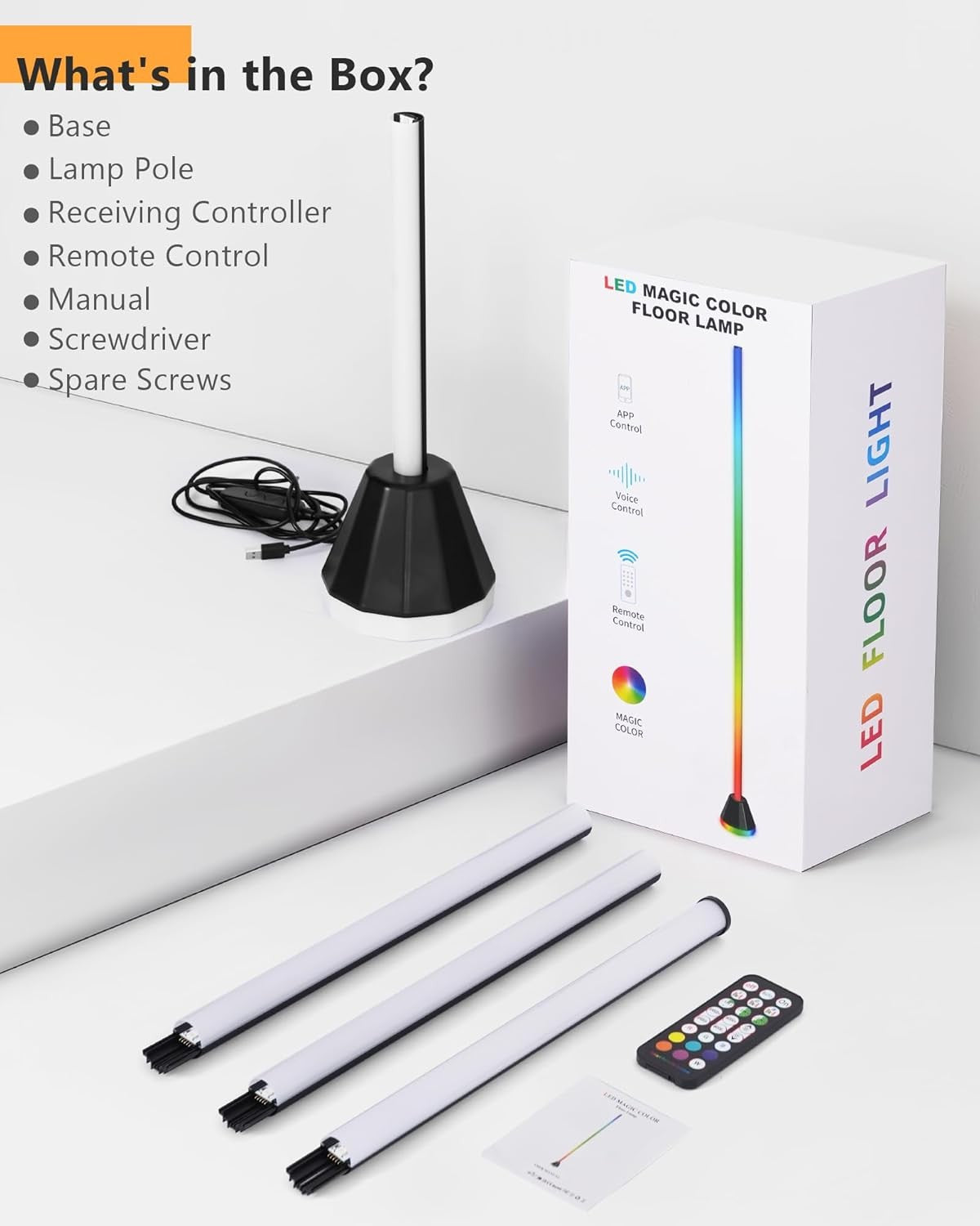 RGBIC LED Corner Floor Lamp App Remote Music Sync Dimmable Mood Light
