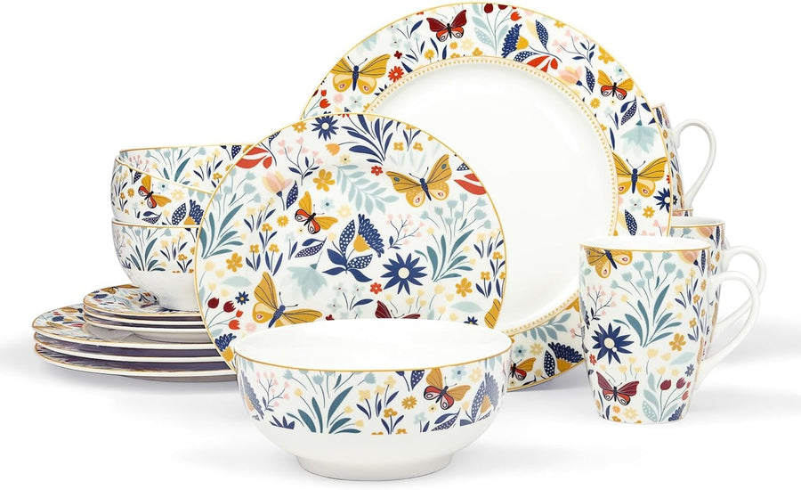 16 Piece Porcelain Dinner Set Floral Plates Bowls Mugs Vintage Dishwasher Safe