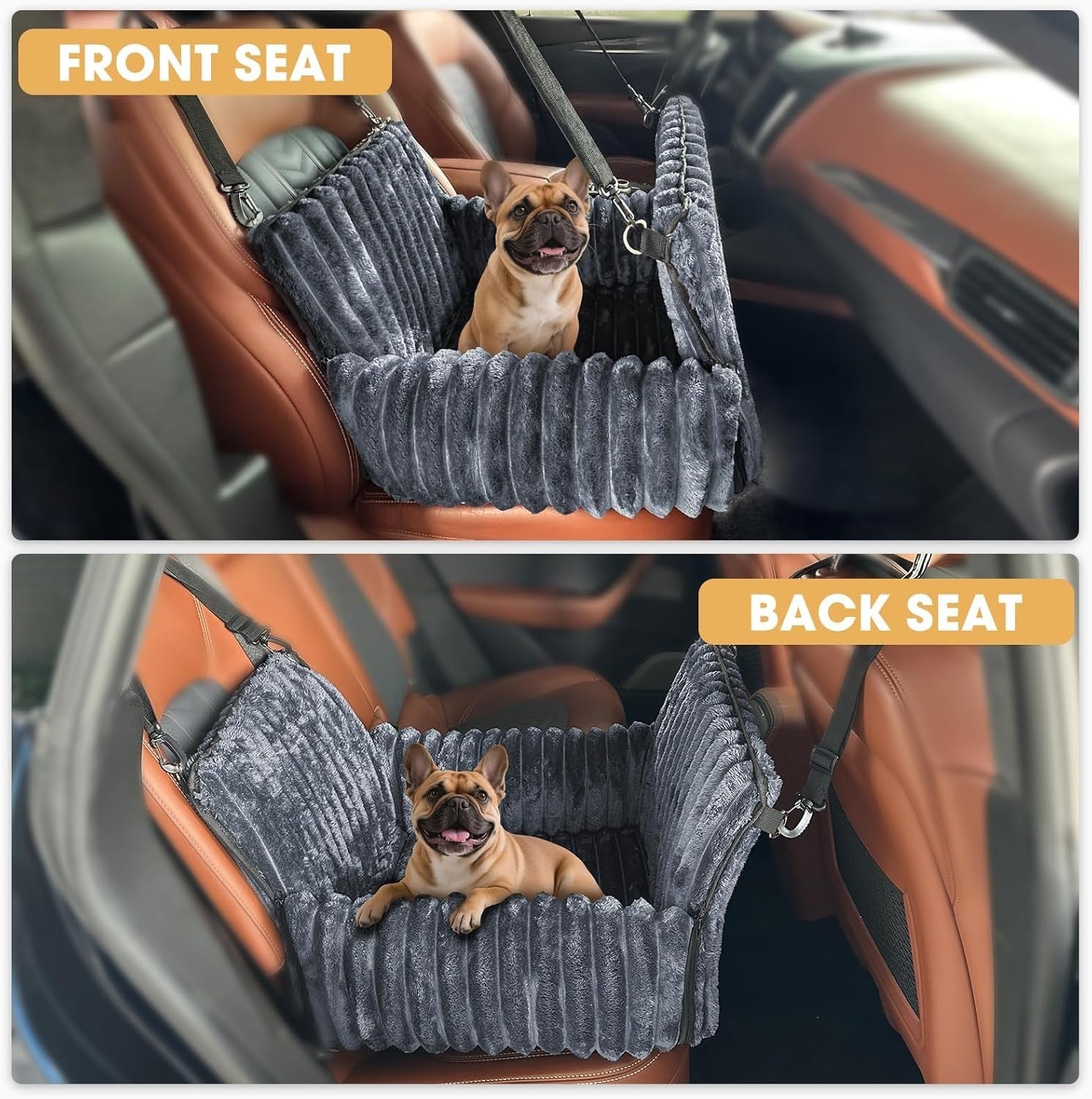Dog Car Seat Booster Bed Memory Foam Washable Travel Seat Grey