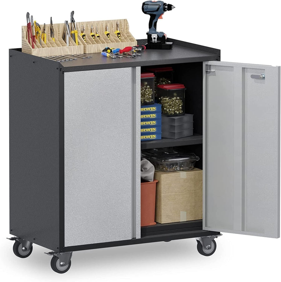 Heavy Duty Mobile Tool Storage Cabinet with Lockable Doors & Adjustable Shelf