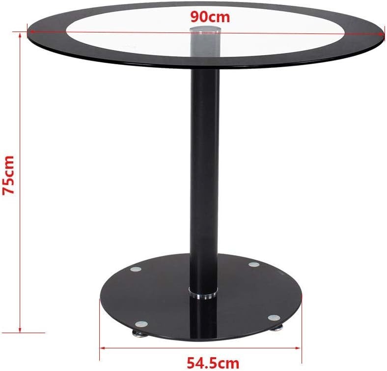 Black Round 90cm Tempered Glass Dining Table with 4 PU Leather Chairs