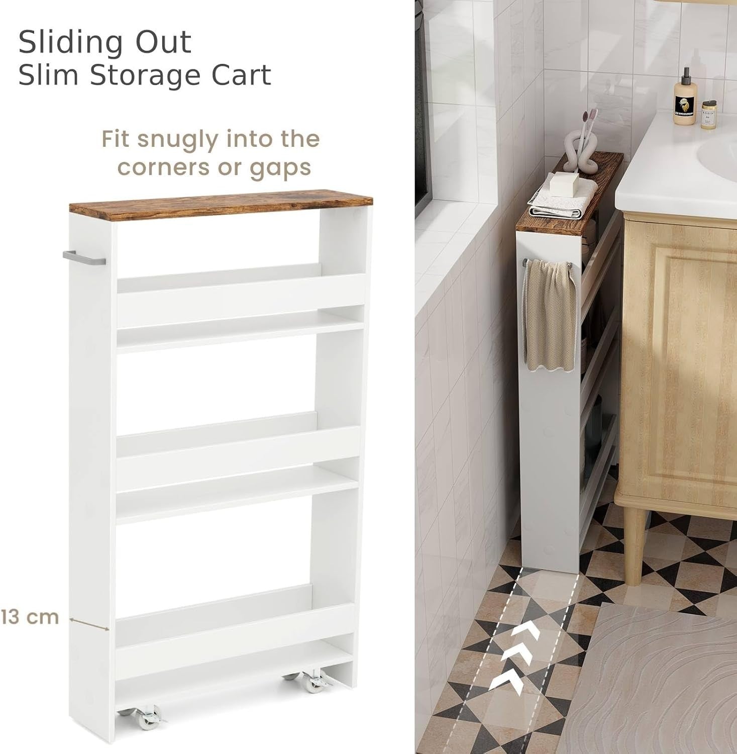 4 Tier Slim Storage Trolley Rolling Kitchen Cart White Industrial Top