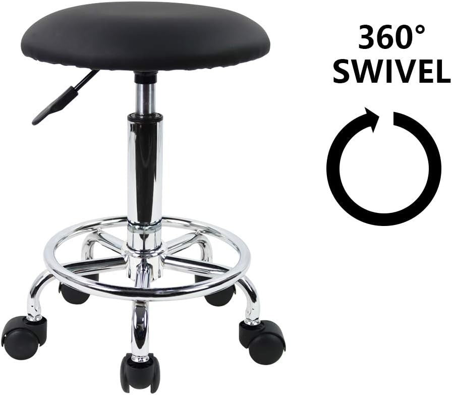 Adjustable Swivel Stool Chair with Wheels, PU Leather Seat, Height Lift