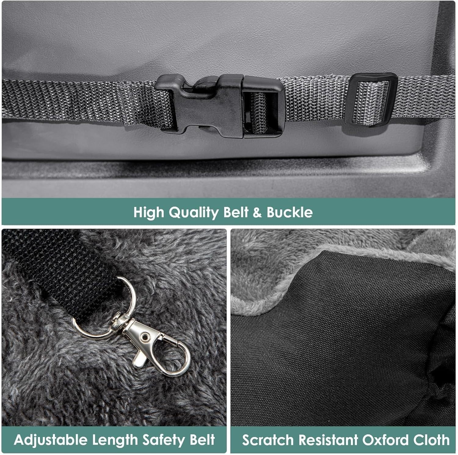 Luxury Plush Dog Car Seat Bed Pet Booster with Safety Leash Storage Pocket