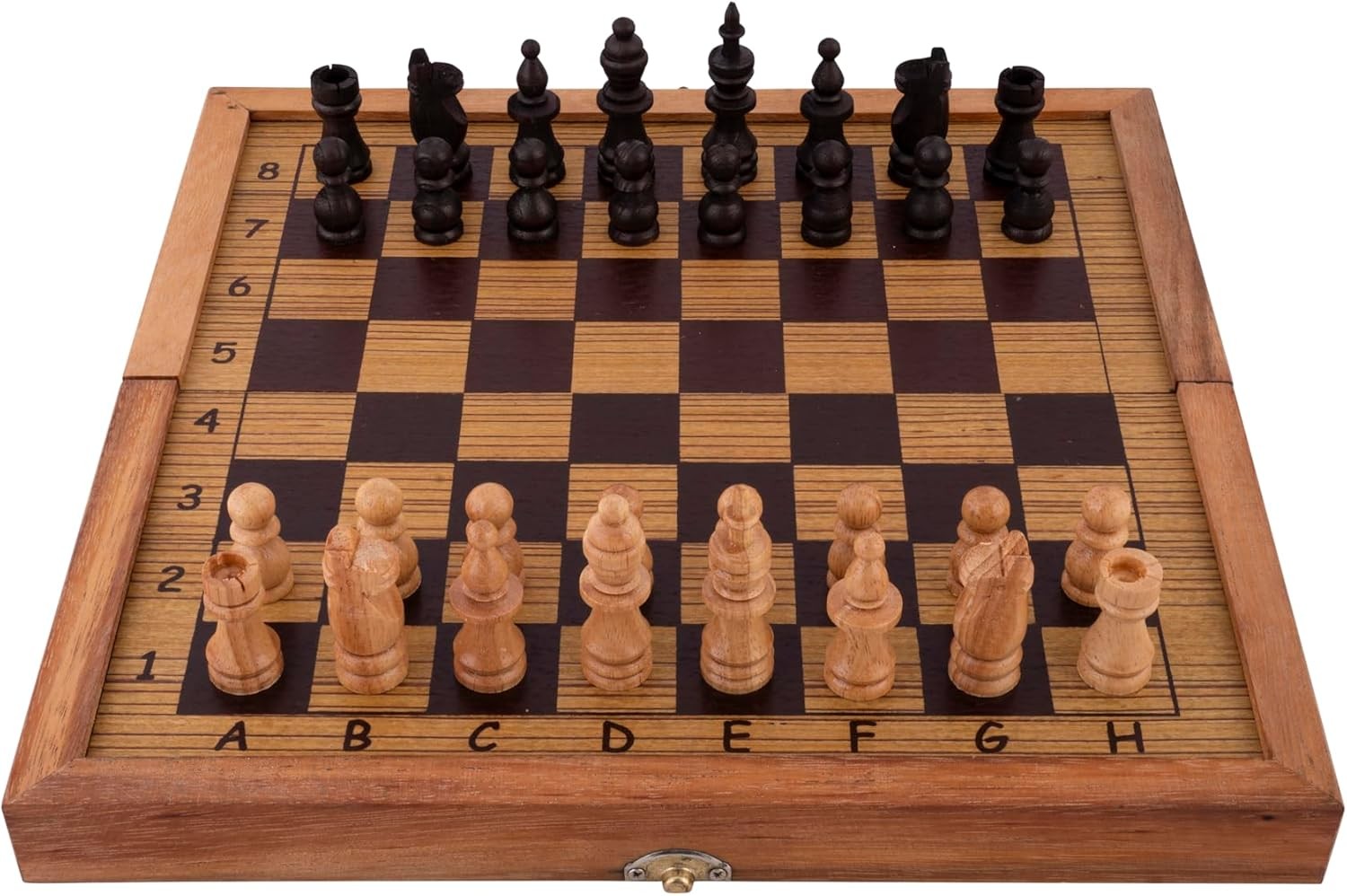 Large Wooden Chess Backgammon Set 40cm Folding Board Strategy Game