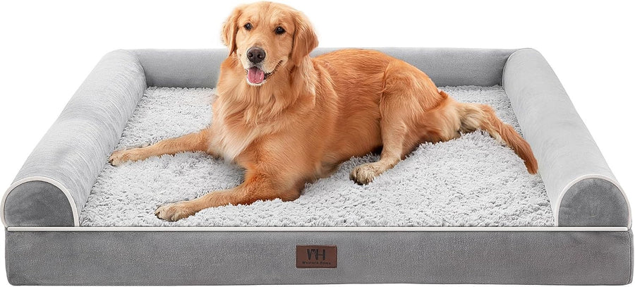 Large Orthopedic Dog Bed 106x76cm U-Shape Bolster Grey