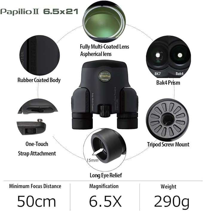 6.5x21 Close Focus Binoculars HD Optics Macro Viewing Compact Travel Outdoor