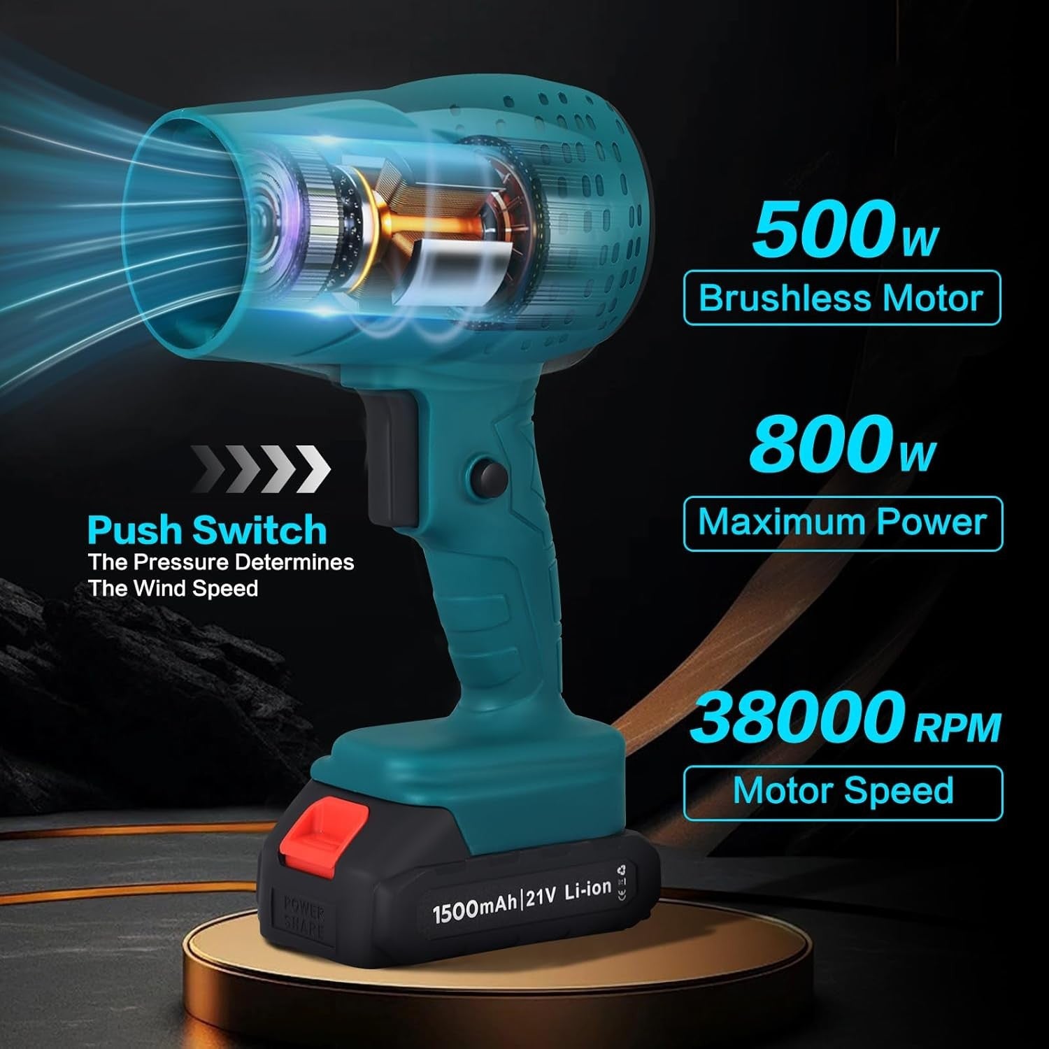 Cordless Leaf Blower 21V Brushless Turbo Jet Handheld Variable Speed