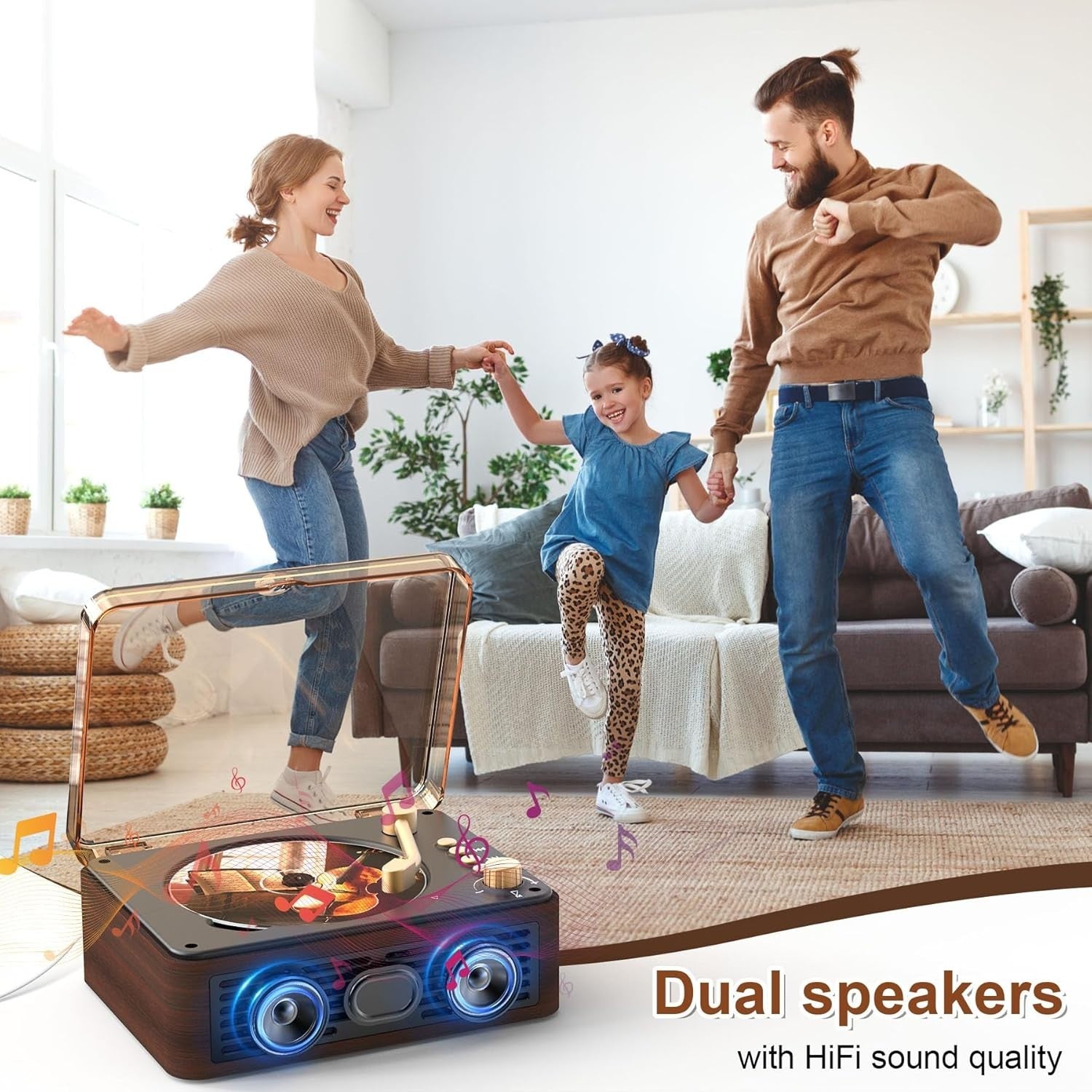 Portable Bluetooth CD Player Speakers FM Radio USB AUX Remote Brown