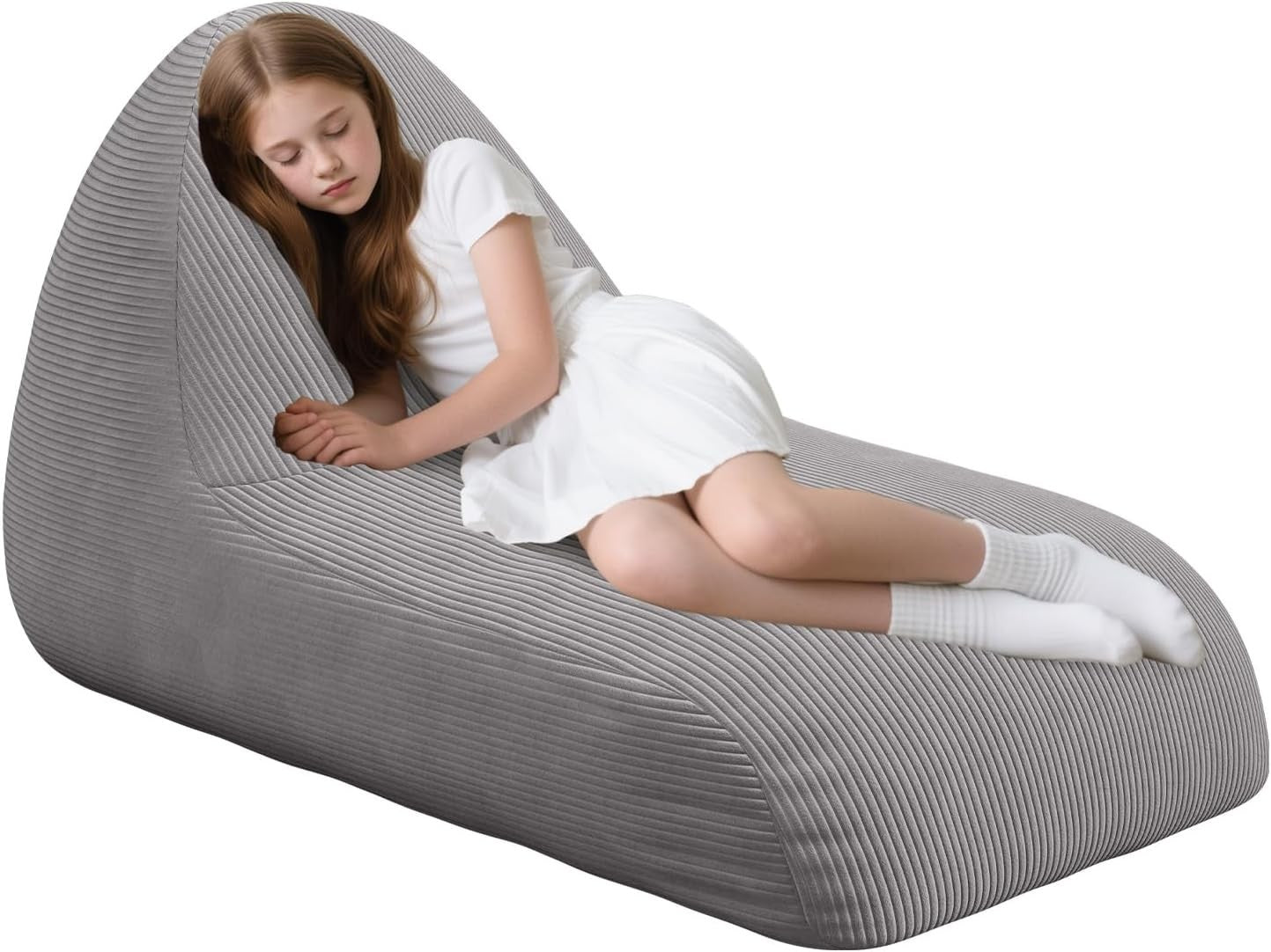 Large Grey Kids Bean Bag Chair with Removable Washable Cover - Durable Seat