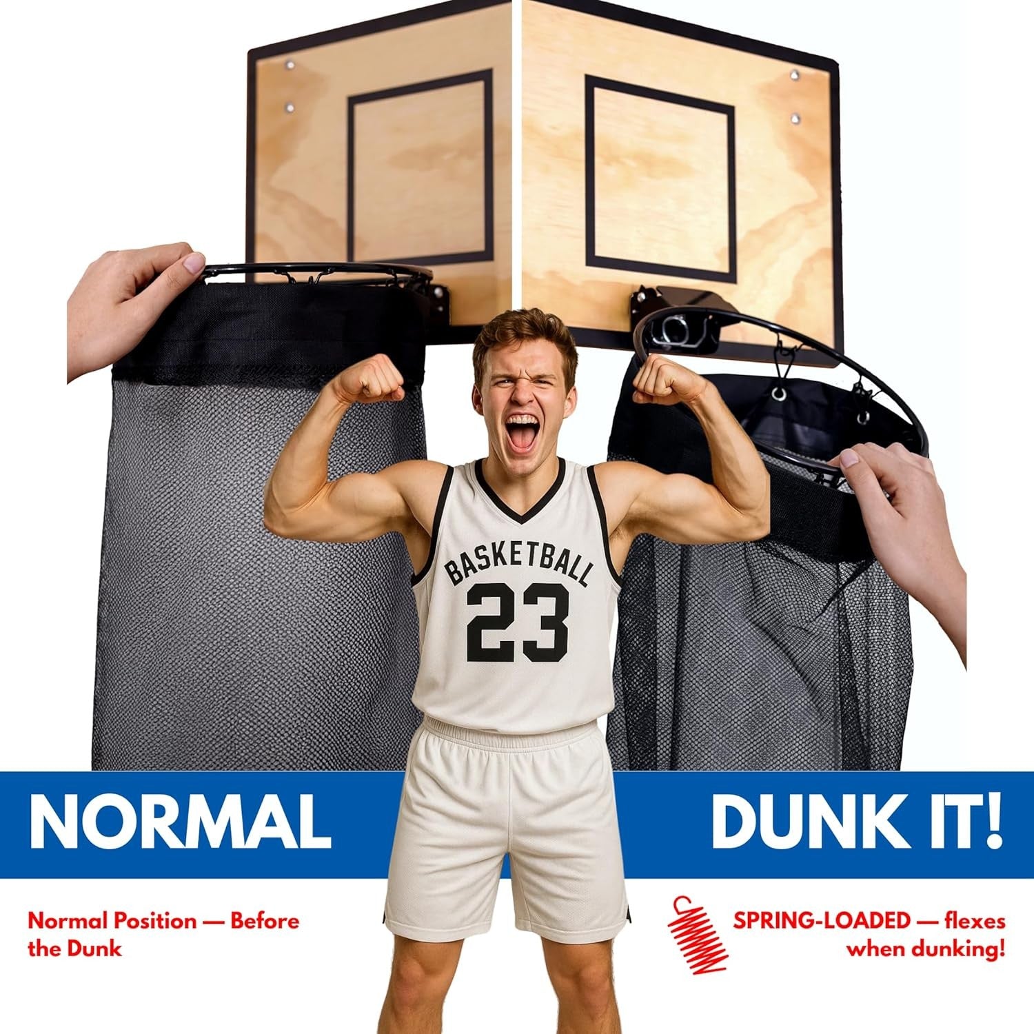 Over-Door Basketball Laundry Hamper with Hoop & Zipper Bottom for Kids Teens Roo