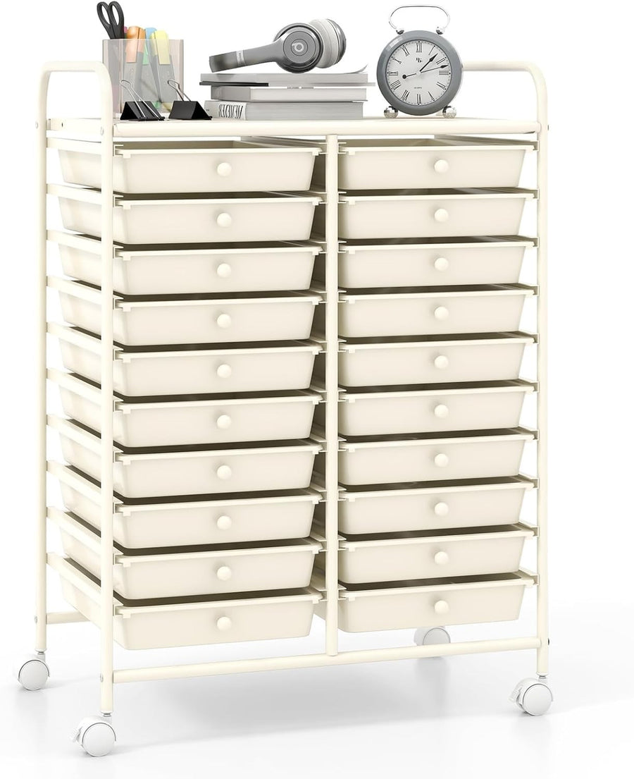 20 Drawer Rolling Storage Trolley Mobile Utility Organizer Cart White