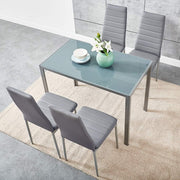 Tempered Glass Dining Table with 4 PU Leather Chairs - Modern, Durable Set