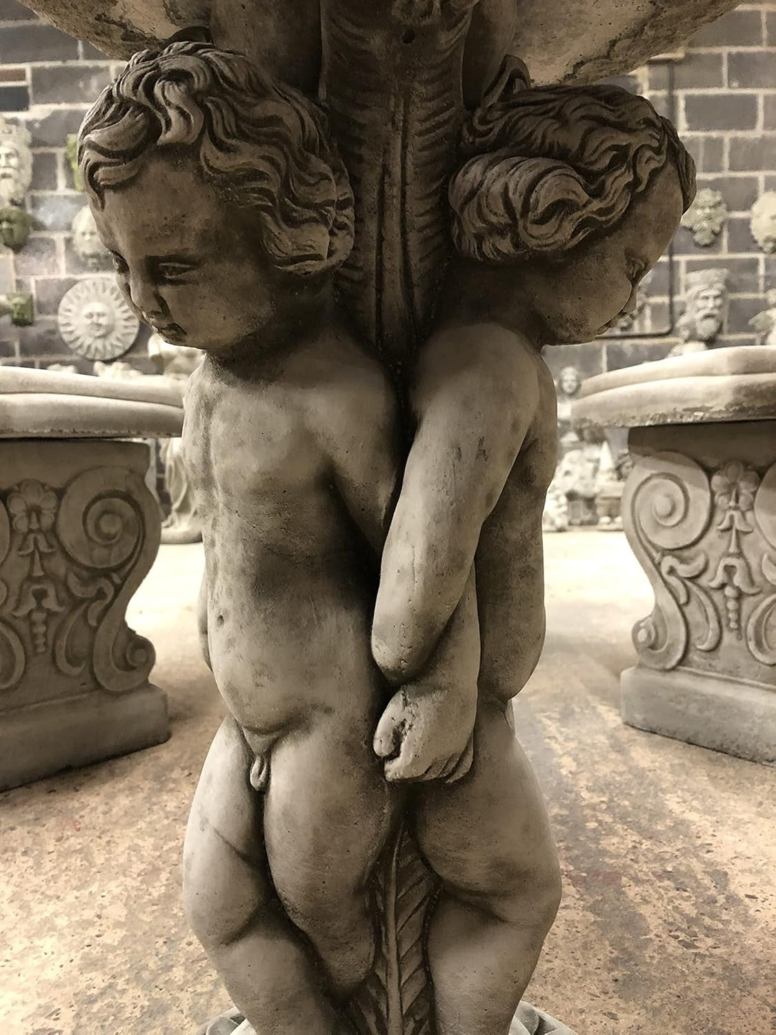 Three Cherub Concrete Stone Bird Bath 82cm Heavy Garden Ornament
