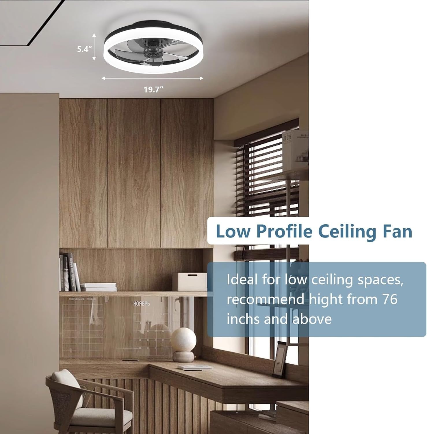 MOSSCO 50cm Ceiling Fan with Lights 6 Speeds LED Dimmable Remote Black