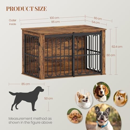 HEXCELEN Dog Crate Furniture Brown – Indoor Small/Medium Dog Cage & Side Table