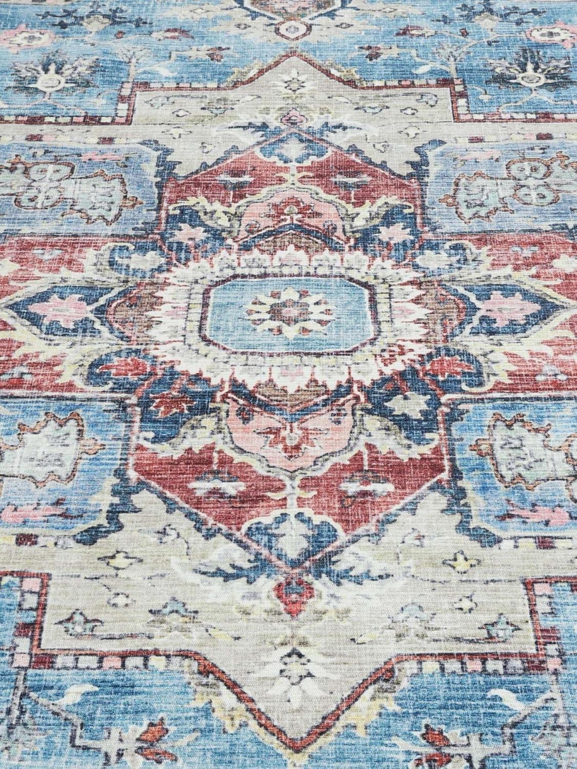 Large Oriental Area Rug 240x340cm Blue Multi Low Pile Machine Washable