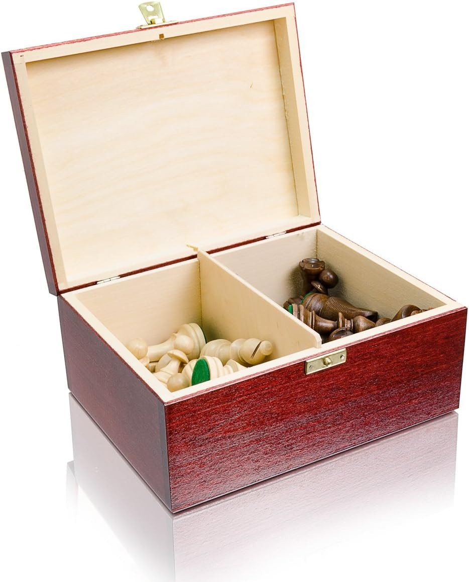 Staunton No.5 Weighted Wooden Chess Pieces with Stylish Red Storage Box