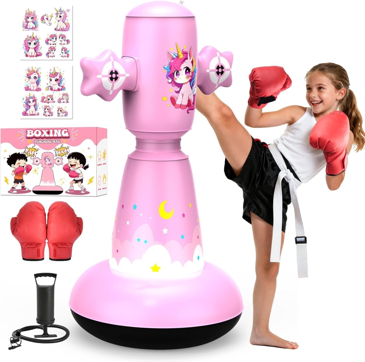 Kids Inflatable Punching Bag Boxing Set with Gloves Stable Base