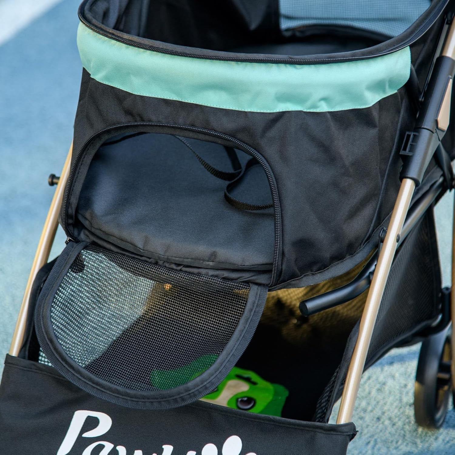 Foldable Pet Stroller 4-Wheel Dog Pram with Rain Cover Green Small Dogs