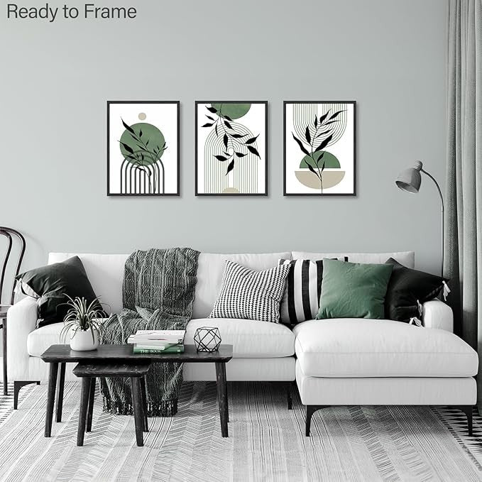 Sage Green Boho Wall Decor Poster 12x16 in Minimalist Abstract Set of 3