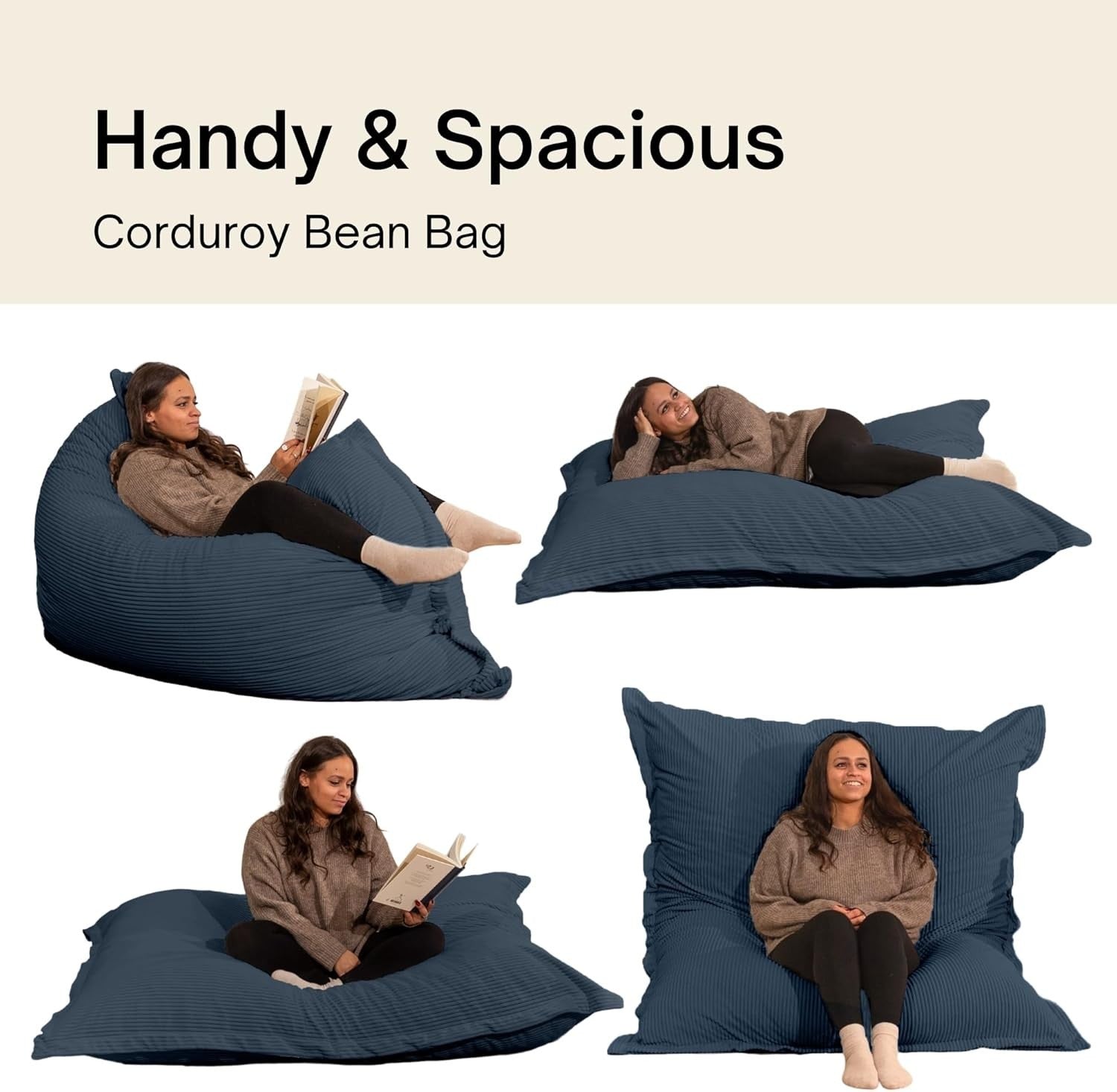 XXL Foam Bean Bag Blue Sofa for Adults & Kids Corduroy Floor Seat 180x140cm