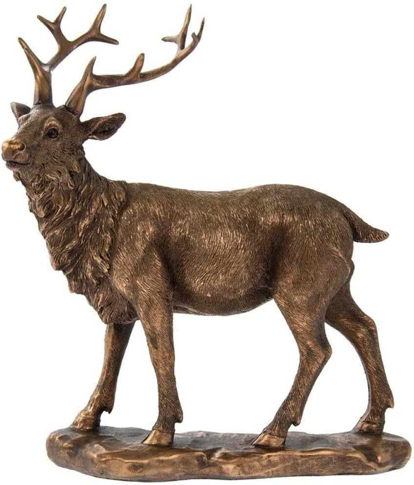 Bronzed Stag Ornament | Rustic Wildlife Sculpture for Home Shelf Mantel Decor