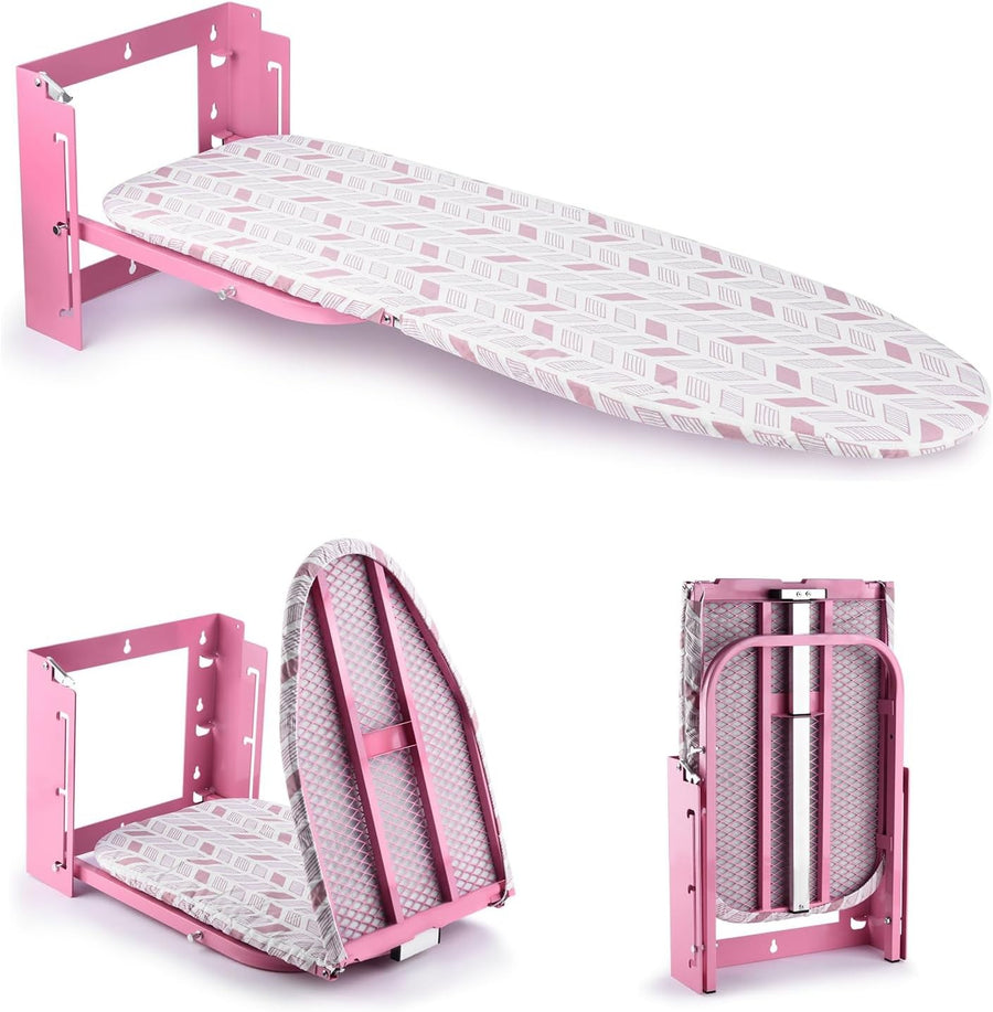Wall Mounted Folding Ironing Board Pink Height Adjustable Space Saving 36x12in