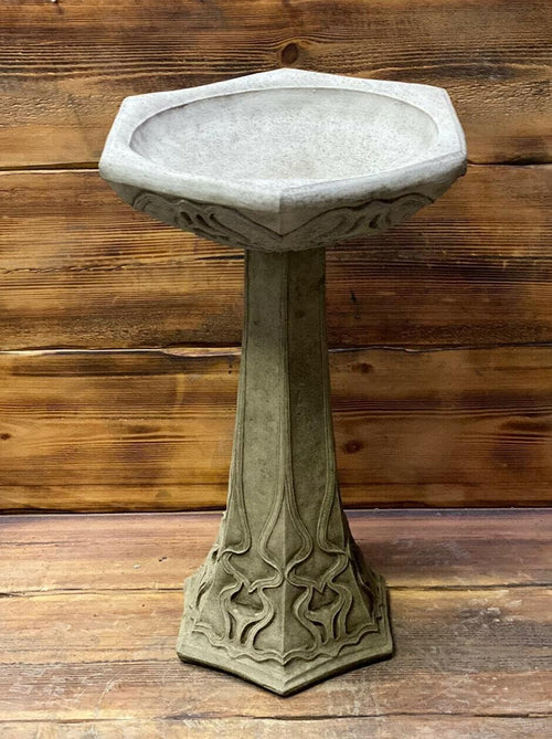 Large Stone Art Deco Bird Bath 58cm Leaf Vine Design | Garden Statue Ornament