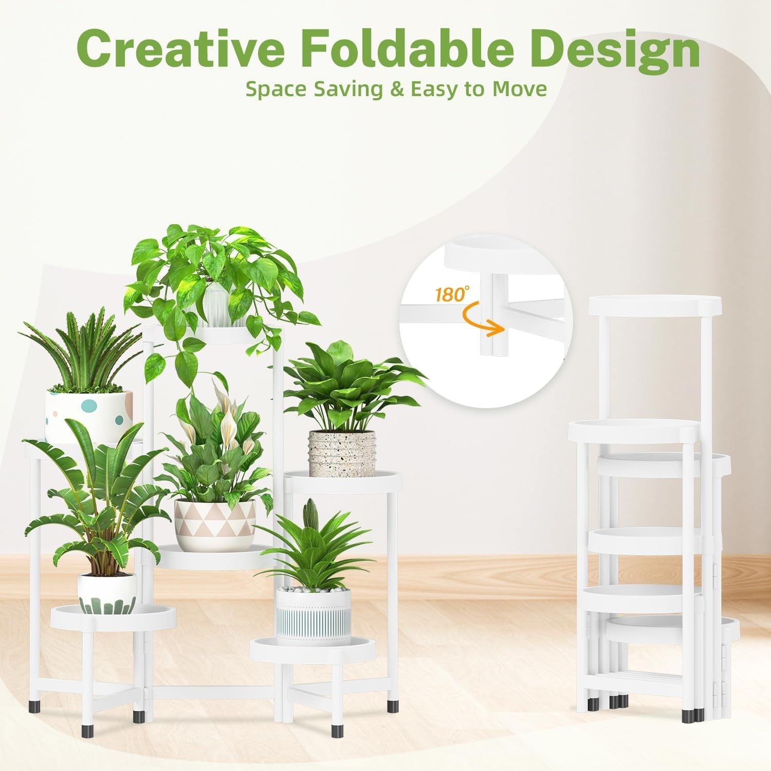 6 Tier Folding Plant Stand Indoor Outdoor | White Metal Corner Flower Rack