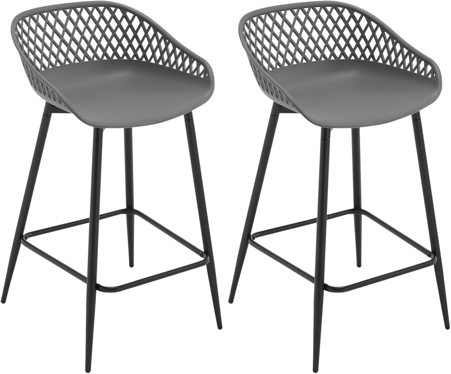 Grey PP Bar Stools Set of 2 with Backrest Footrest Kitchen Counter