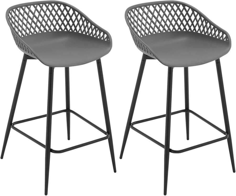 Grey PP Bar Stools Set of 2 with Backrest Footrest Kitchen Counter