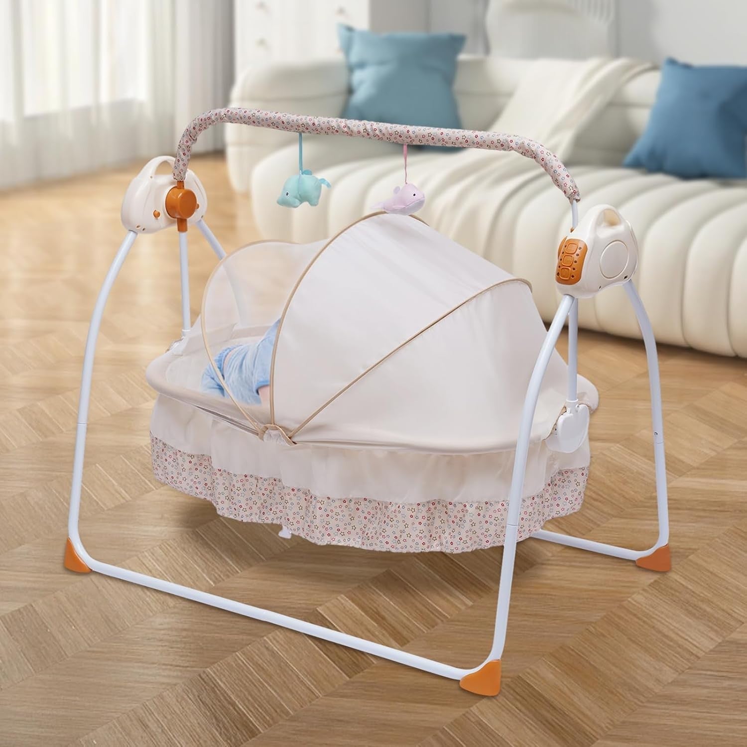 Electric Baby Crib Cradle Auto Swing Bed with Music Remote & Mosquito Net