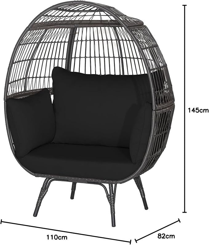 Luxury Oversized Egg Chair Rattan Wicker Lounge Seat with Cushions 180kg