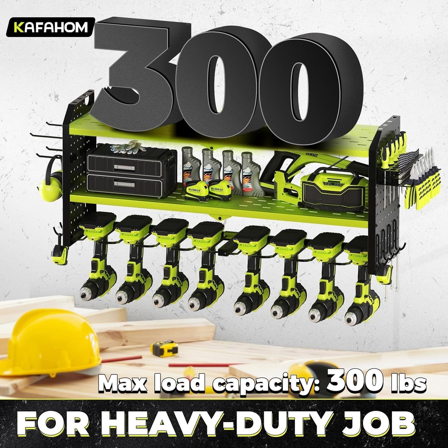 Green Adjustable Wall-Mount Power Tool Organizer 8 Drill Holder Rack